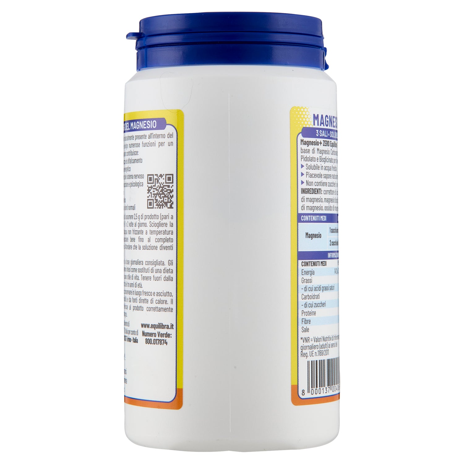 Magnesio in Barattolo Senza Zuccheri a base di Magnesio da sali organici Pidolato e Bisglicinato e Magnesio Carbonato