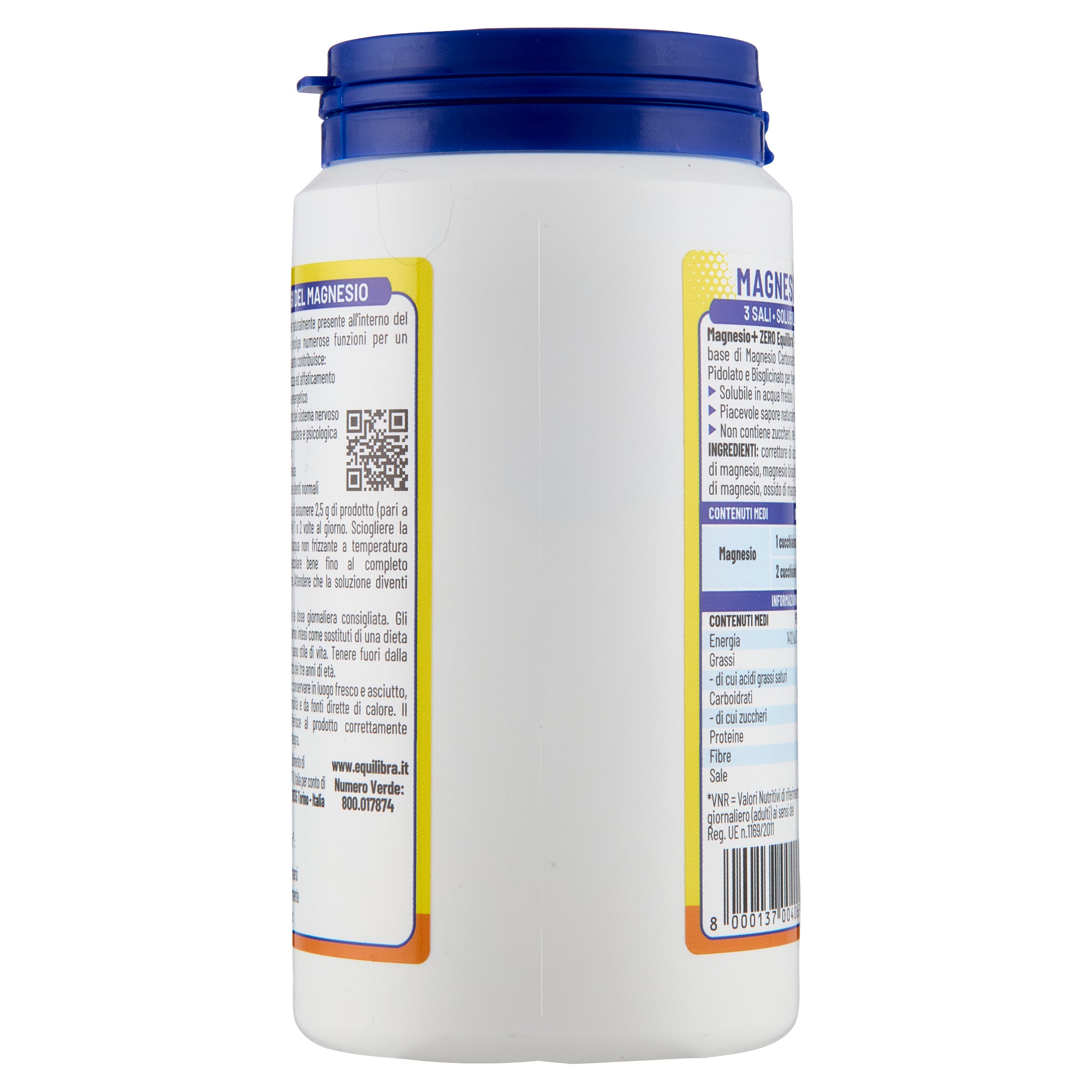 Magnesio in Barattolo Senza Zuccheri a base di Magnesio da sali organici Pidolato e Bisglicinato e Magnesio Carbonato