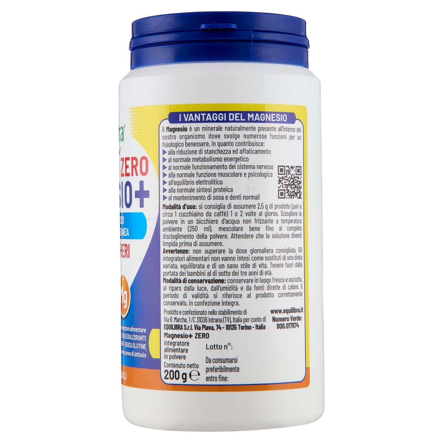 Magnesio in Barattolo Senza Zuccheri a base di Magnesio da sali organici Pidolato e Bisglicinato e Magnesio Carbonato