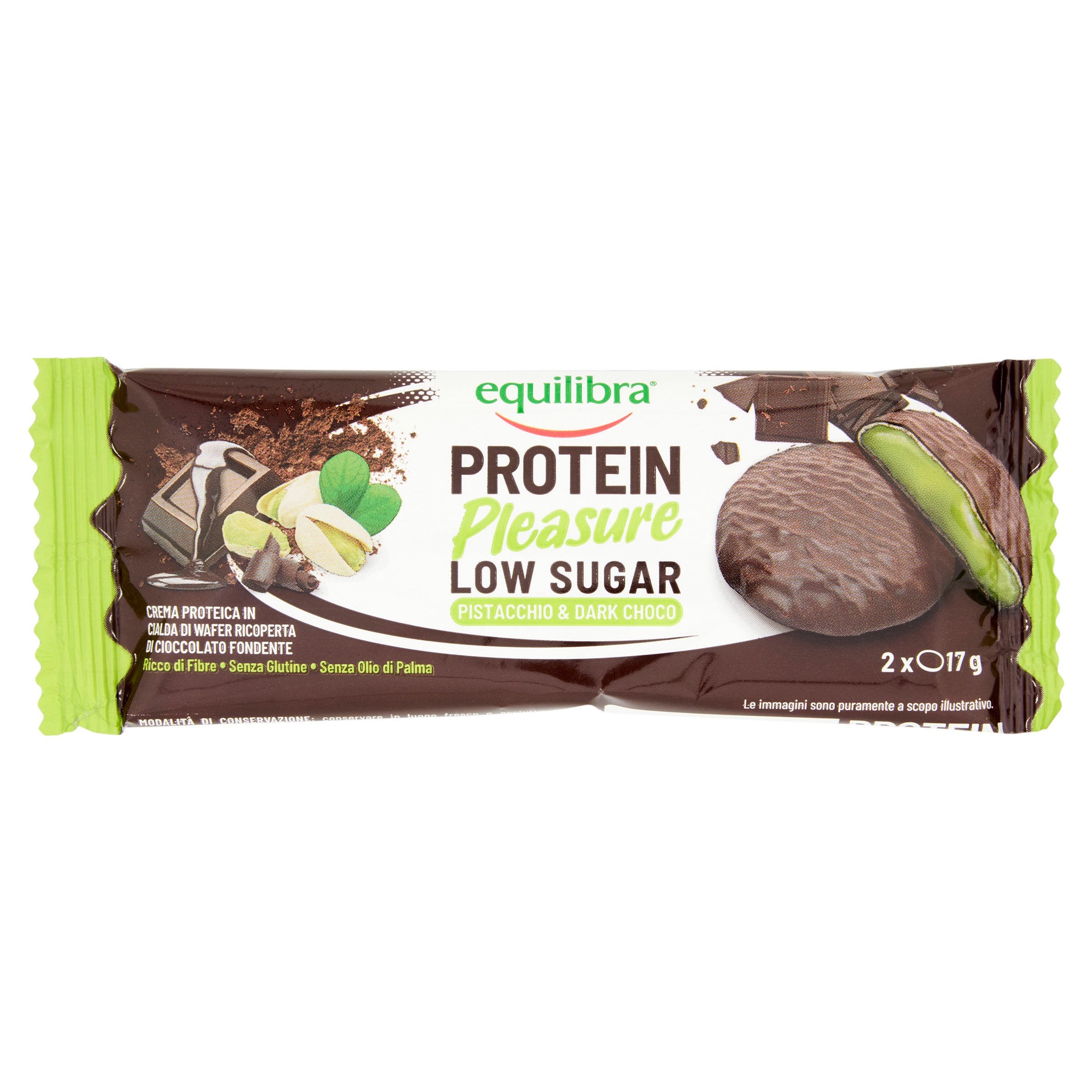 Dobloni Protein Pleasure al gusto Pistacchio e Cioccolato Fondente con crema proteica e a basso contenuto di zuccheri