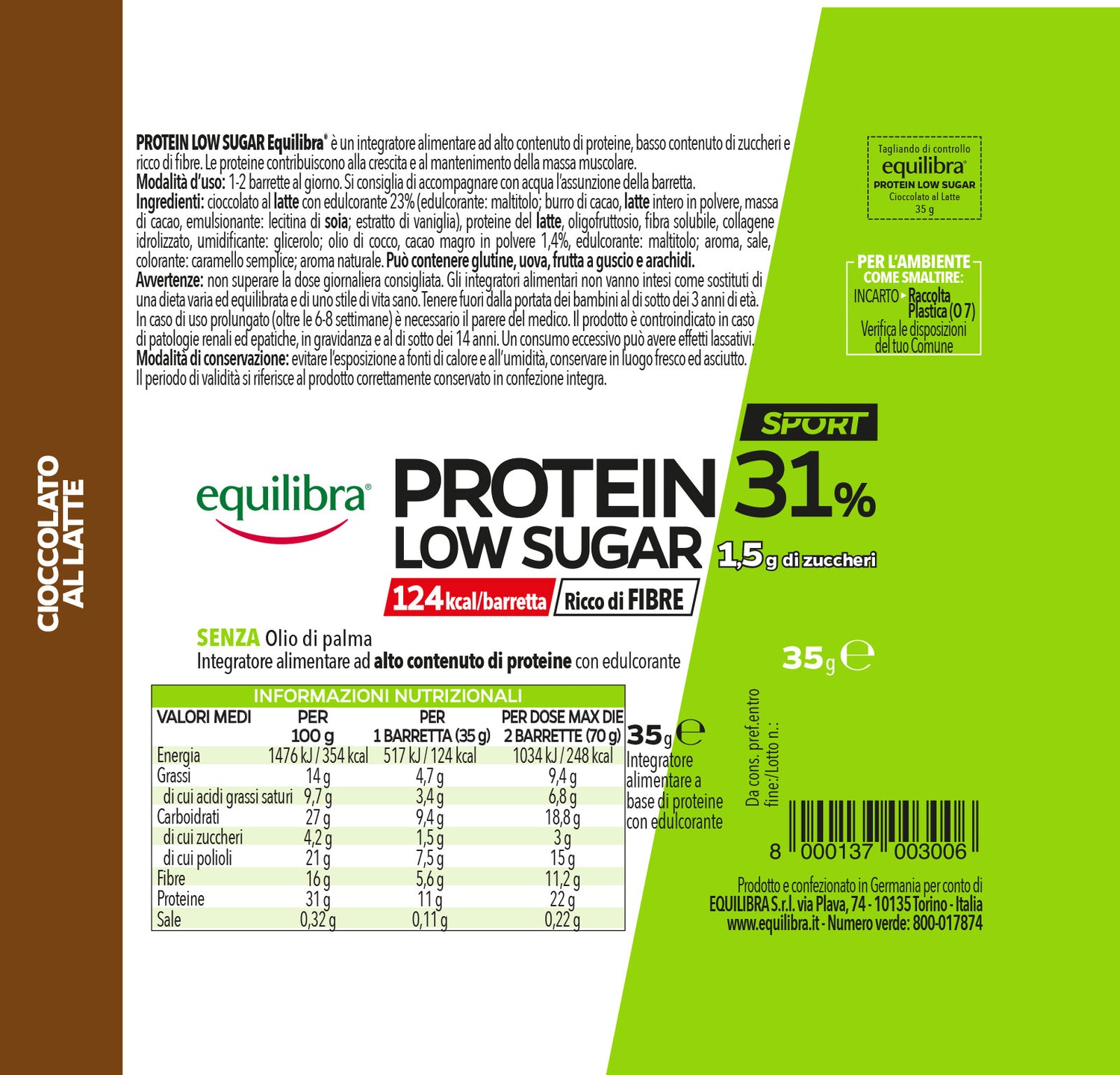 Barretta Protein 31% Low Sugar Cioccolato al Latte