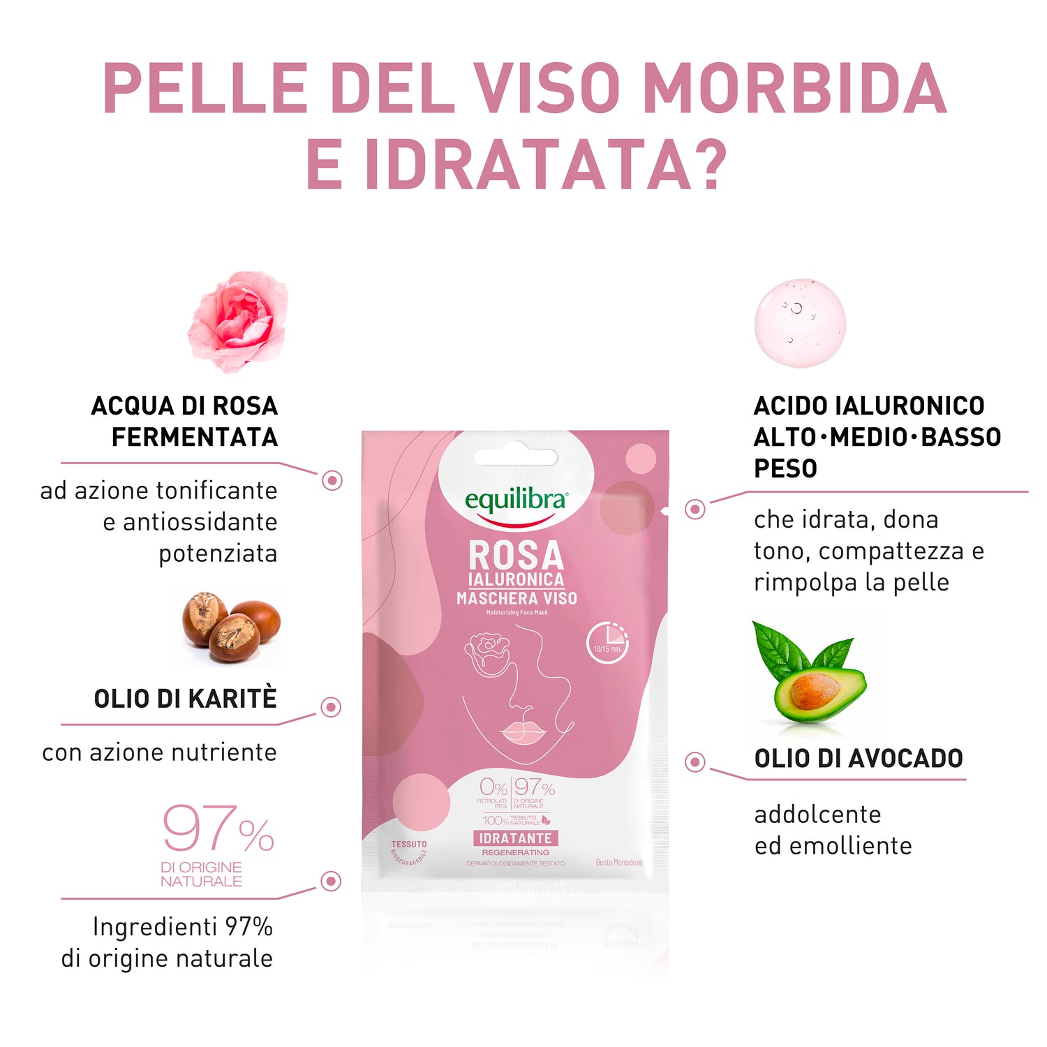 Maschera Viso Idratante Rosa Ialuronica