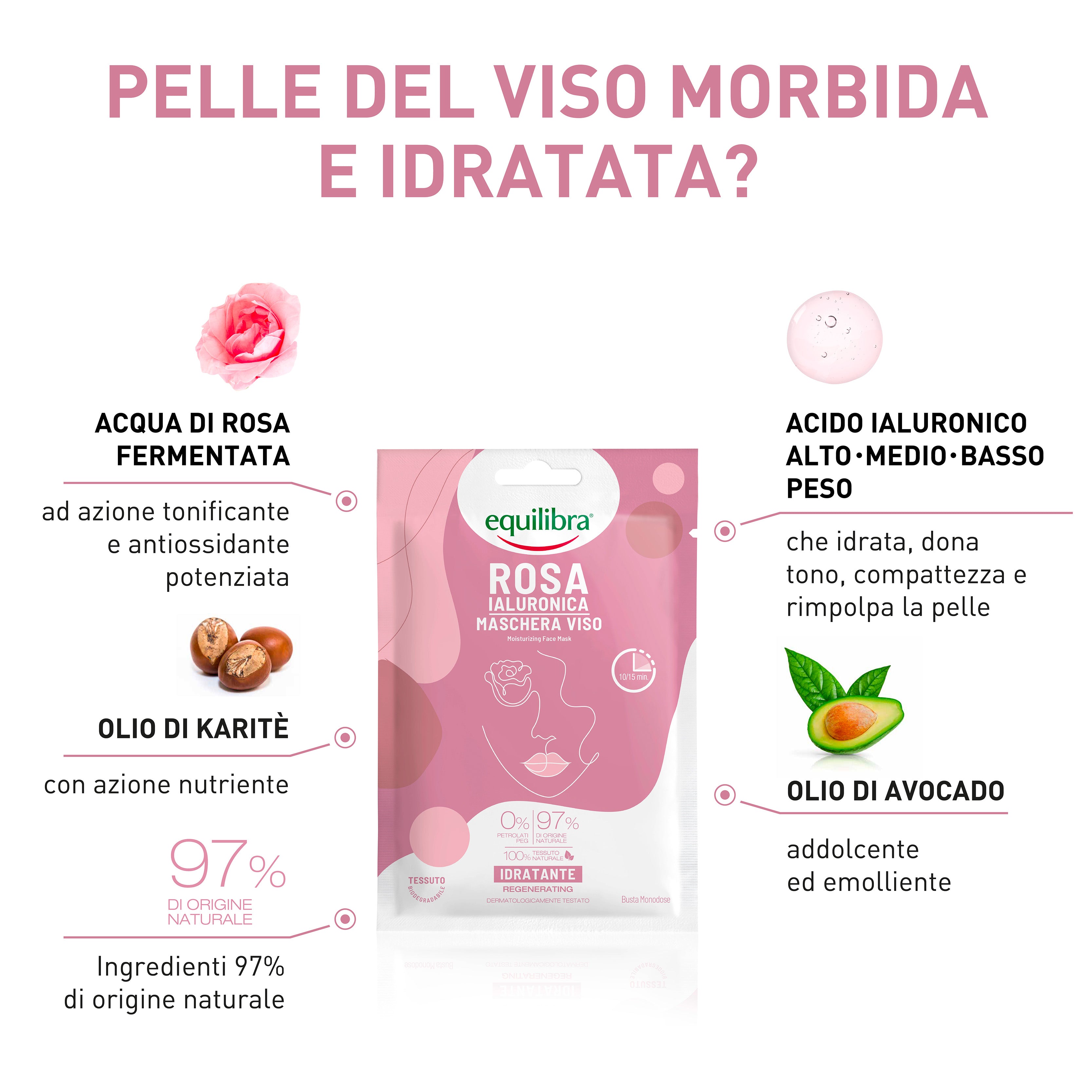 Maschera Viso Idratante Rosa Ialuronica
