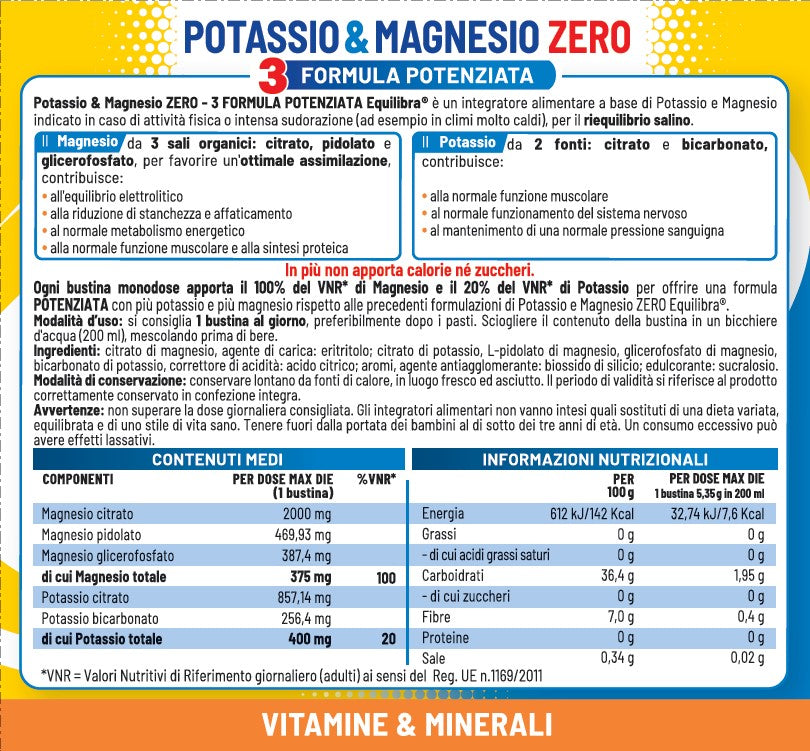 Potassio e Magnesio Zero 3 Formula Potenziata per il reintegro dei sali minerali