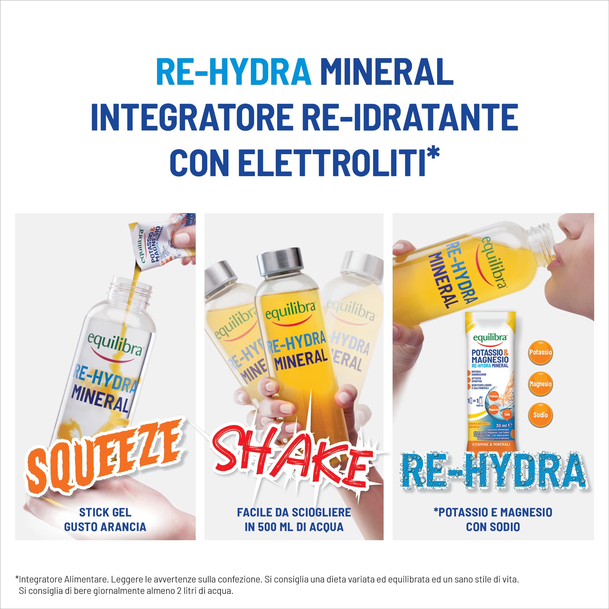 Bundle x3 Potassio e Magnesio Re-Hydra Mineral Zero in stick per il reintegro dei sali minerali