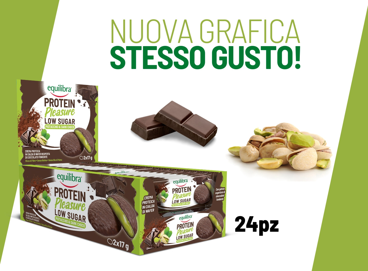 Bundle Protein Pleasure Dobloni al gusto Pistacchio e Cioccolato Fondente con crema proteica e a basso contenuto di zuccheri