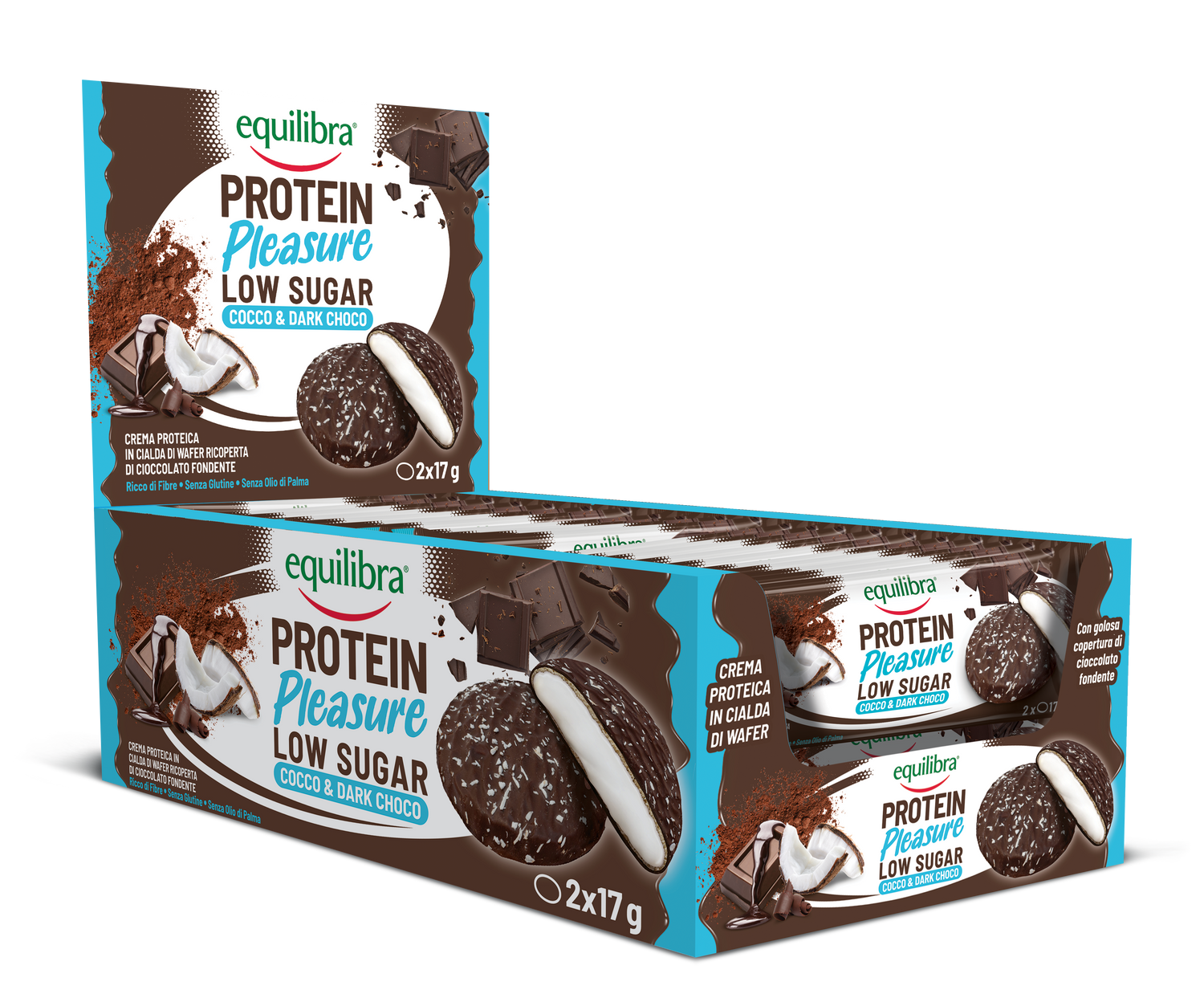 Bundle Protein Pleasure Dobloni al gusto Cocco e Cioccolato Fondente con crema proteica e a basso contenuto di zuccheri