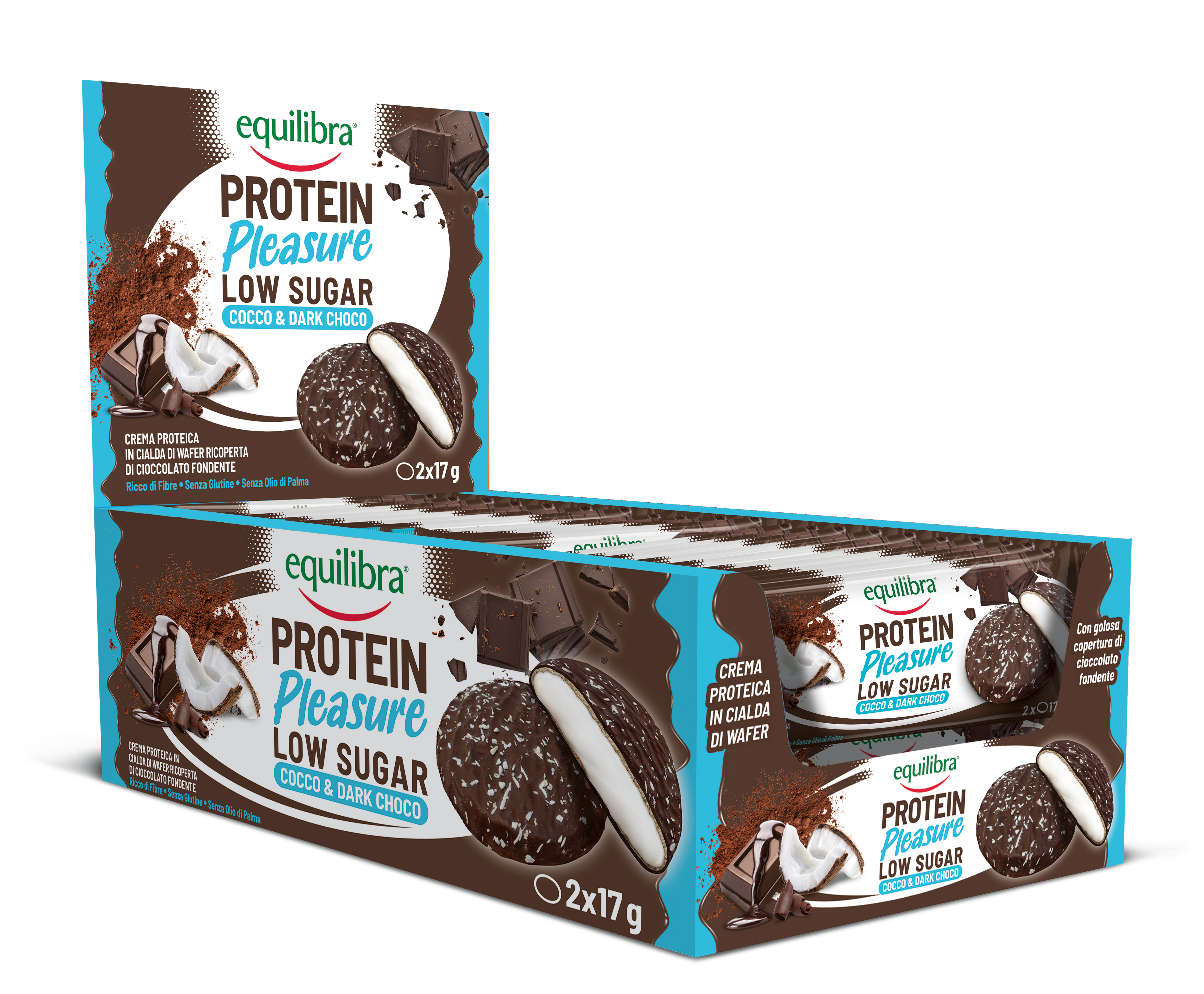 Bundle Protein Pleasure Dobloni al gusto Cocco e Cioccolato Fondente con crema proteica e a basso contenuto di zuccheri