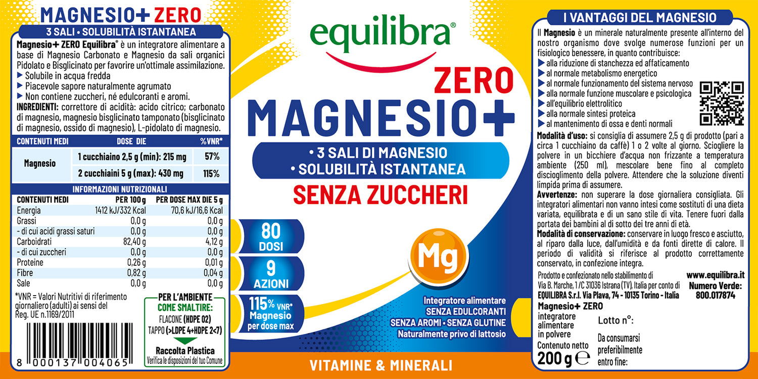 Magnesio in Barattolo Senza Zuccheri a base di Magnesio da sali organici Pidolato e Bisglicinato e Magnesio Carbonato