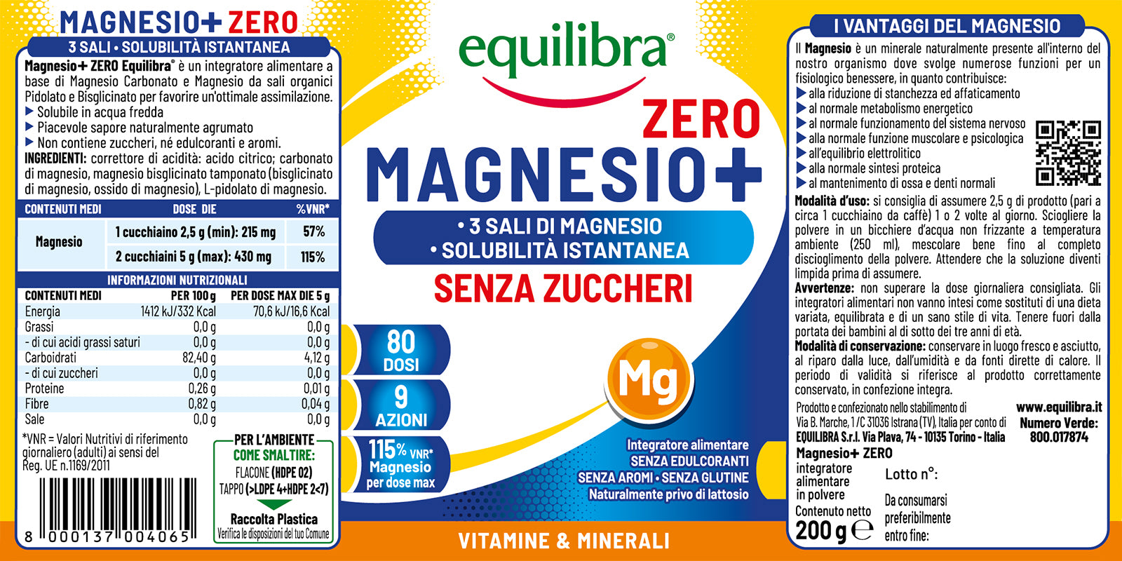 Magnesio in Barattolo Senza Zuccheri a base di Magnesio da sali organici Pidolato e Bisglicinato e Magnesio Carbonato