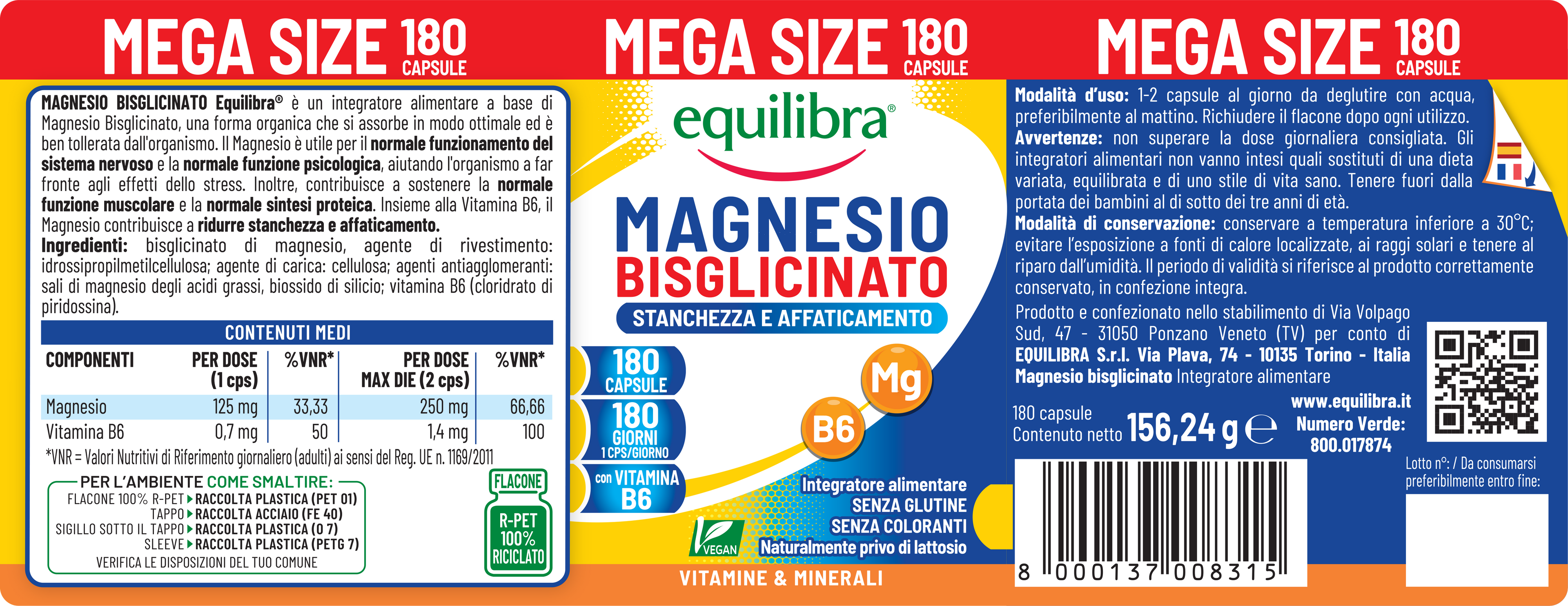 Magnesio Bisglicinato Mega Size Scorta per 6 mesi
