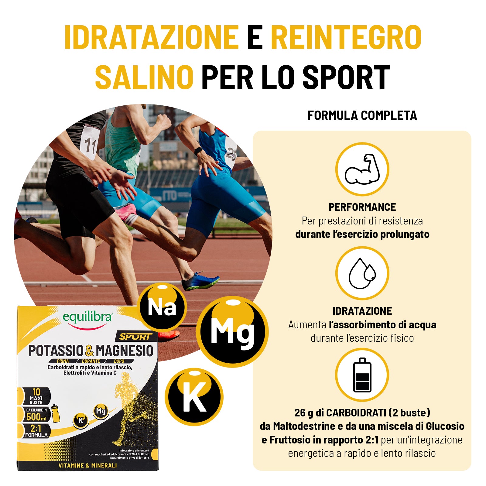 Potassio e Magnesio Sport con Carboidrati a rapido rilascio e Elettroliti per attività sportiva