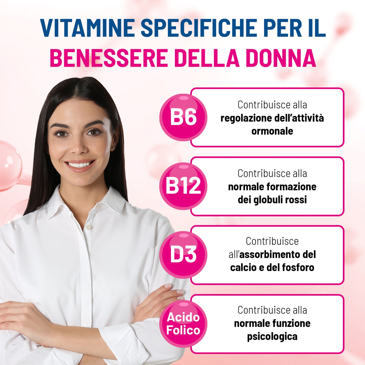 Magnesio in Barattolo Donna Zero Zuccheri a base di 3 Sali di Magnesio, Vitamine D3, B6 e B12 e Acido Folico