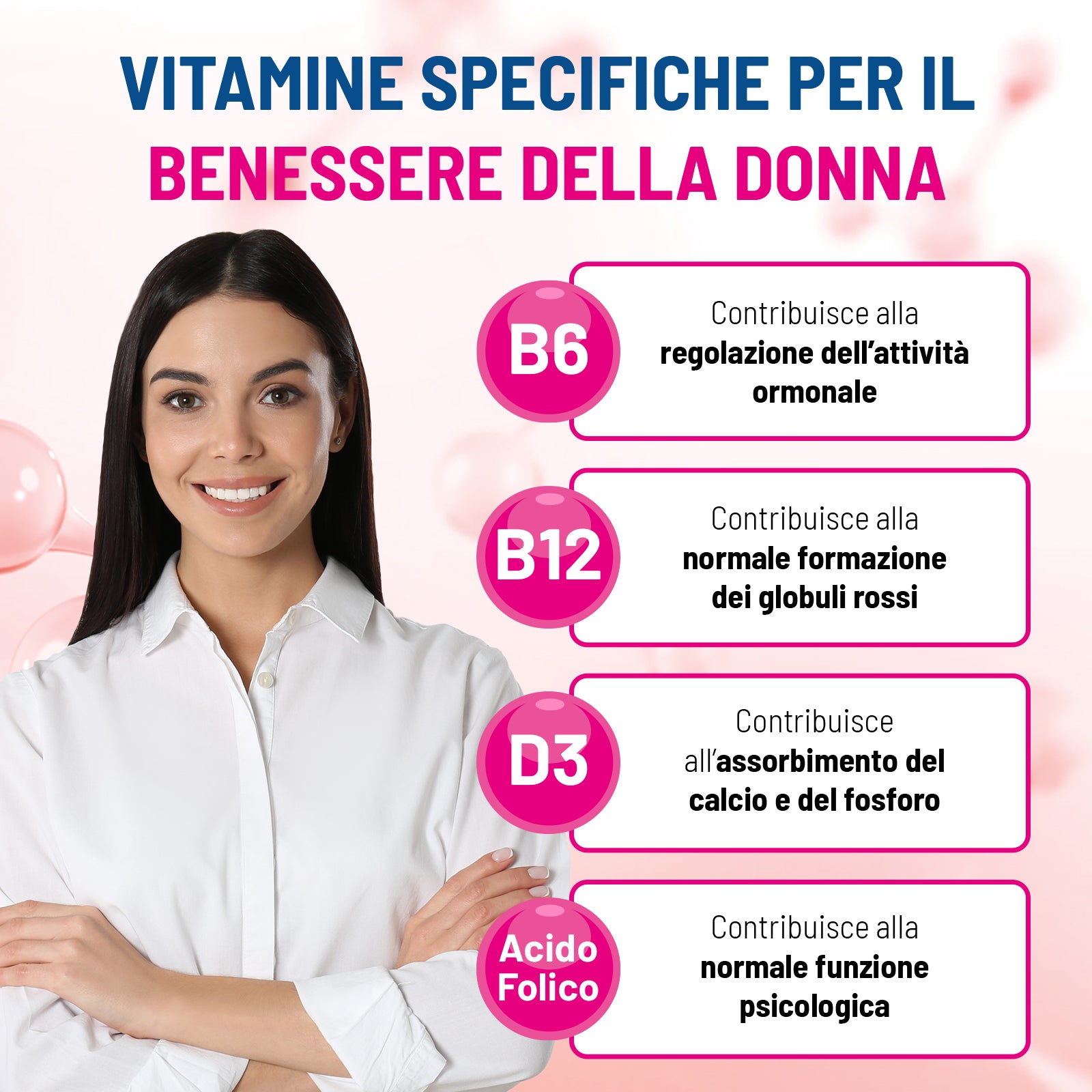Magnesio in Barattolo Donna Zero Zuccheri a base di 3 Sali di Magnesio, Vitamine D3, B6 e B12 e Acido Folico