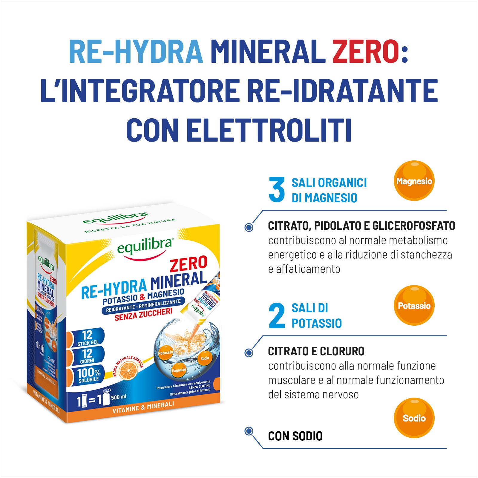 Bundle x3 Potassio e Magnesio Re-Hydra Mineral Zero in stick per il reintegro dei sali minerali