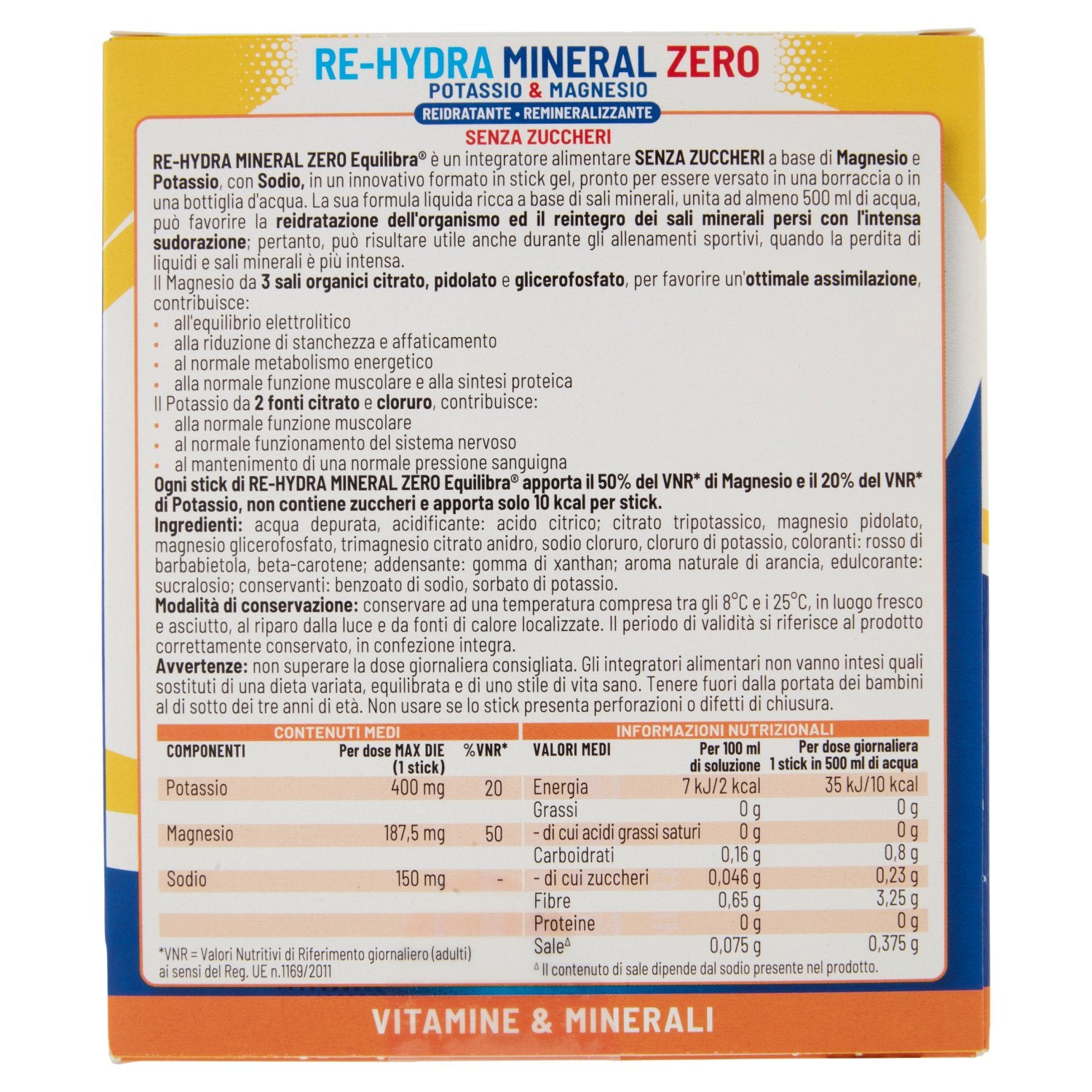 Bundle x3 Potassio e Magnesio Re-Hydra Mineral Zero in stick per il reintegro dei sali minerali