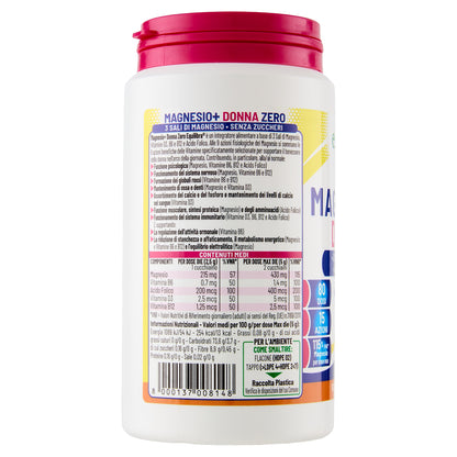 Magnesio in Barattolo Donna Zero Zuccheri a base di 3 Sali di Magnesio, Vitamine D3, B6 e B12 e Acido Folico