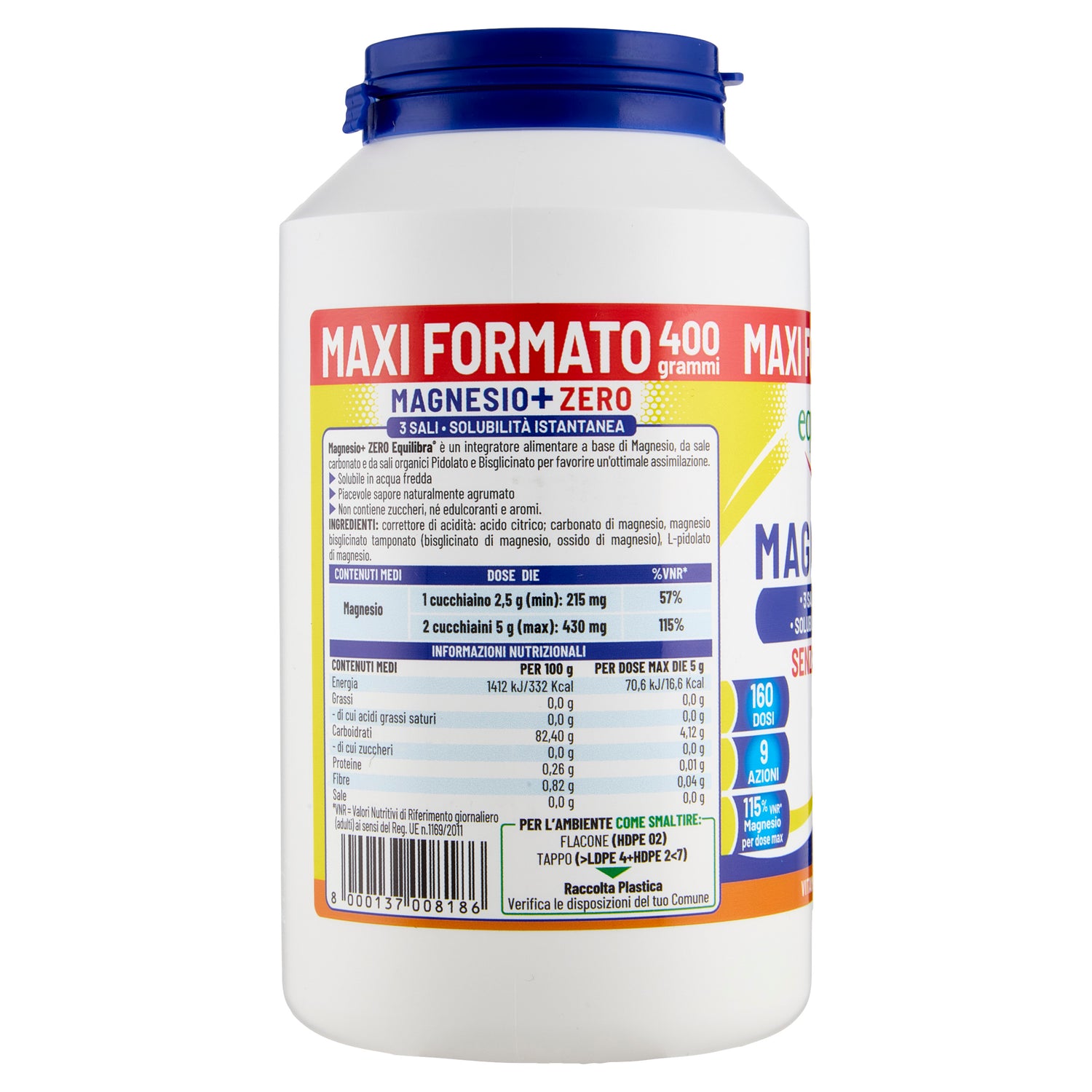 Magnesio in Barattolo Maxi Formato Senza Zuccheri