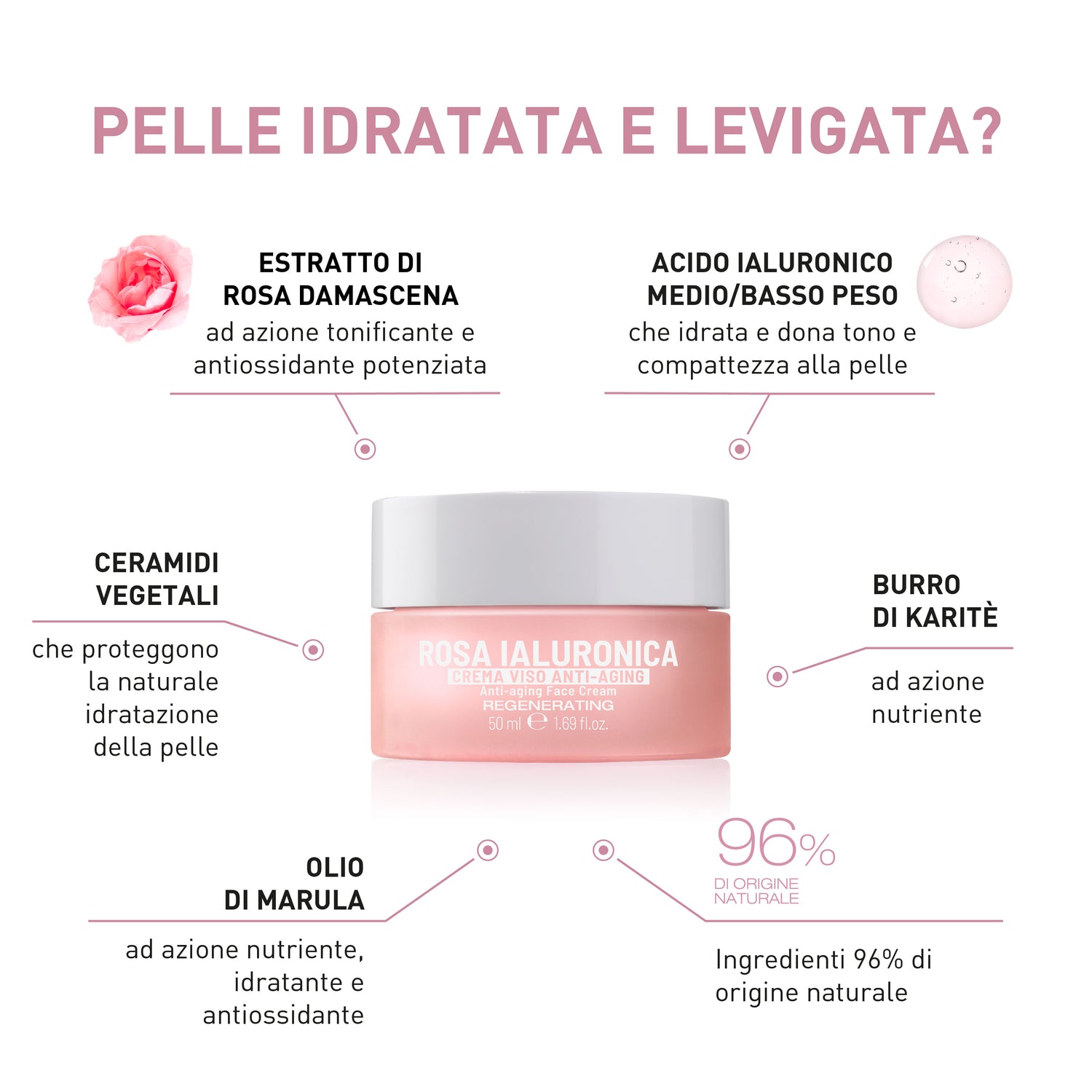 Crema Viso Anti-aging alla Rosa Ialuronica