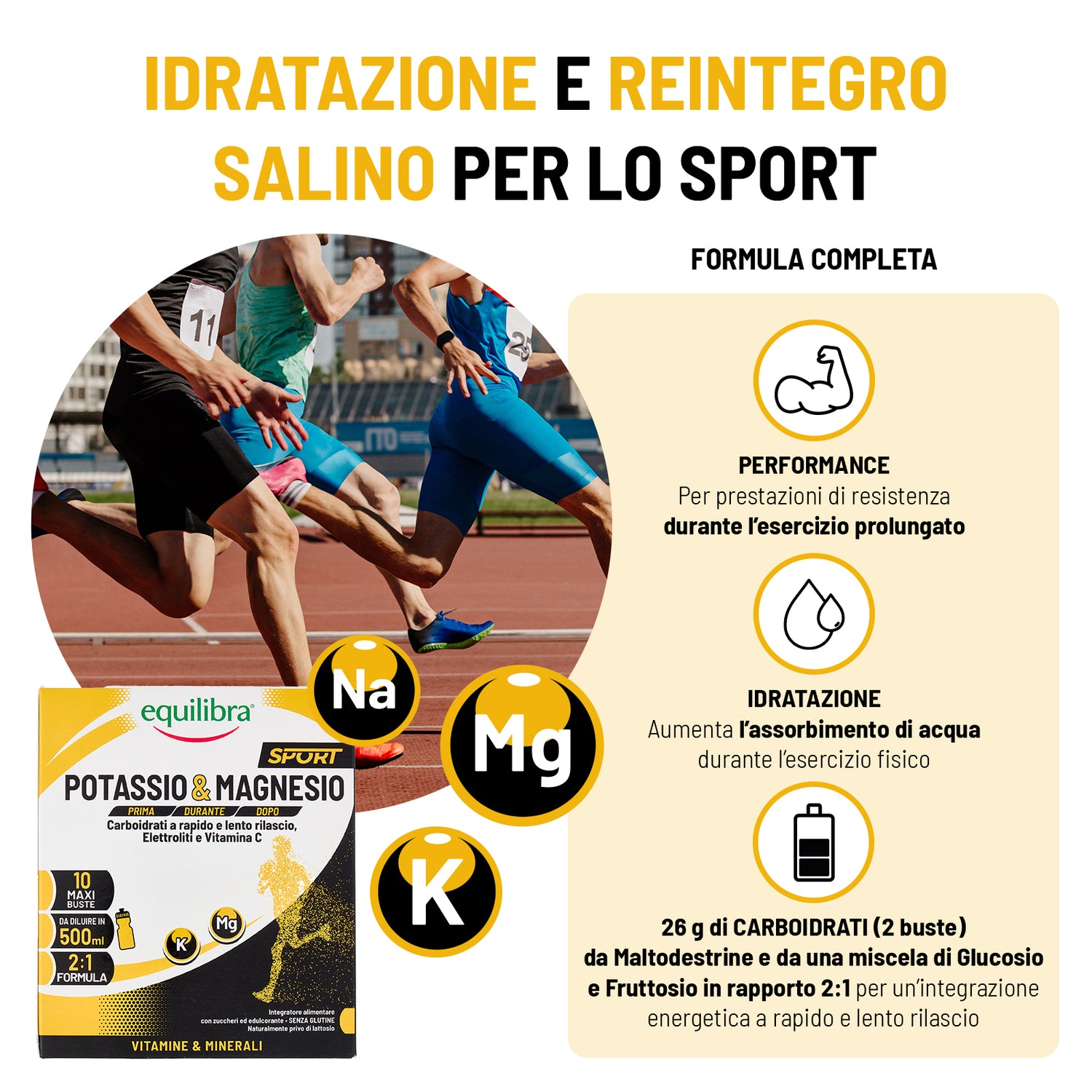 Potassio e Magnesio Sport con Carboidrati a rapido rilascio e Elettroliti per attività sportiva