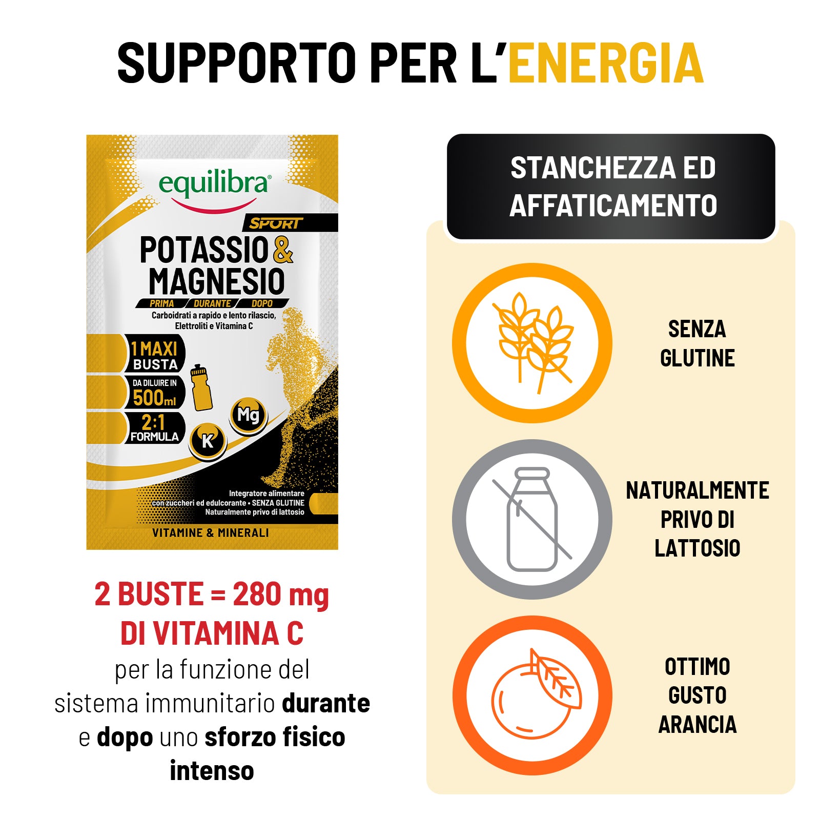 Potassio e Magnesio Sport con Carboidrati a rapido rilascio e Elettroliti per attività sportiva