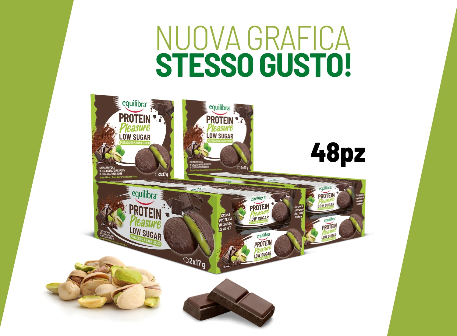 Bundle Protein Pleasure Dobloni al gusto Pistacchio e Cioccolato Fondente con crema proteica e a basso contenuto di zuccheri